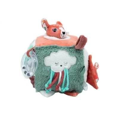 Afbeelding van LES DEGLINGOS Melimelos de hert activiteitenkubus van stof Geluid en tactiel ontwaken speelgoed voor baby&#039;s Ontwikkelingsspeelgoed Geboortecadeau 12 cm Terracotta
