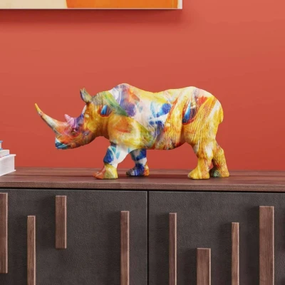 Afbeelding van Kare Design Kleurrijke Rhino, decoratief figuur, neushoorn, dier, decoratie voor woonkamer, slaapkamer, 17 cm
