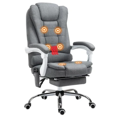 Afbeelding van Vinsetto bureaustoel, massage, verwarming, ergonomisch, in hoogte verstelbaar, rugleuning kantelbaar, linnen doek, grijs