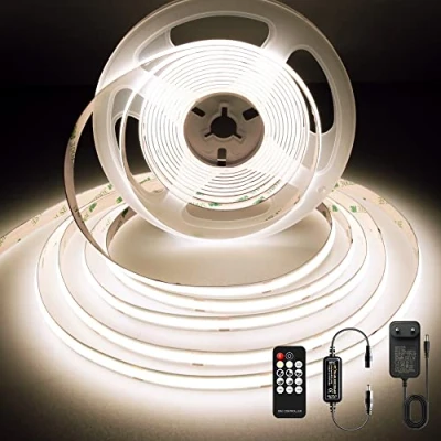 Afbeelding van BERIXDEEP 5 m COB led strip, neutraal wit, dimbaar, 24 V, met voeding en afstandsbediening, 4000 K, CRI 92+, 8 mm, ledstrip voor slaapkamer, woonkamer, kelder, tv, keuken,