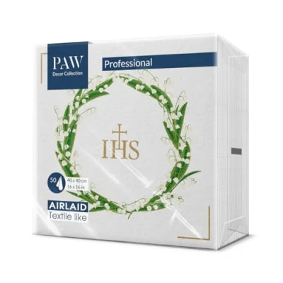 Afbeelding van PAW Serviette de Table Papier Airlaid (40 x 40 cm) I 50 Pièces Parfait pour la Communion, Confirmation, le Baptême Serviettes en Tissu Décoration Fleurs Blanches