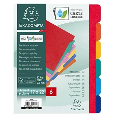 Afbeelding van Exacompta 406E Hoogwaardige tabbladen voor DIN A5 formaat van dik gekleurd karton, 6 stuks. Totale hoogte: 22 x 17 cm, effen, kleuren met indexpagina om zelf vorm te geven