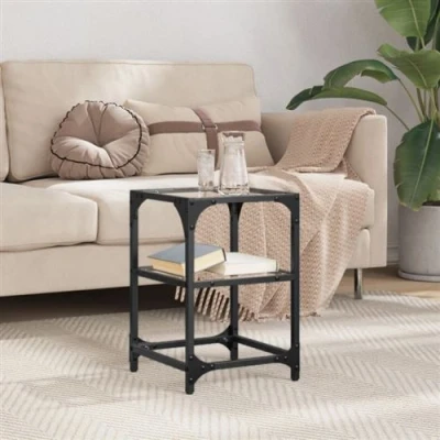 Afbeelding van Salontafel met transparant glazen blad 30x30x45 cm staal