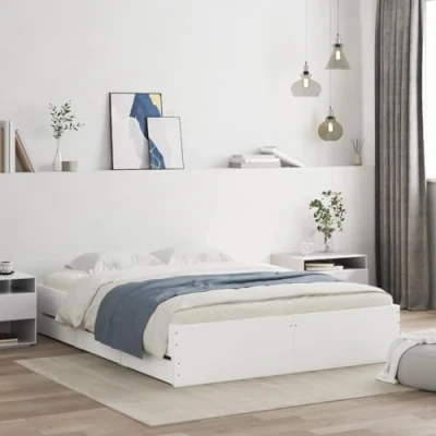 Image de vidaXL Cadre de lit avec tiroirs blanc 140x200 cm bois d&#039;ingénierie