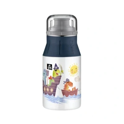 Afbeelding van alfi Kids Bottle Sea Adventures Drinkfles voor kinderen, roestvrij staal, volledig lekvrij, met schroefdop, licht en robuust, koolzuurhoudende dranken, zonder vingerafdrukken, BPA vrij, 400 ml