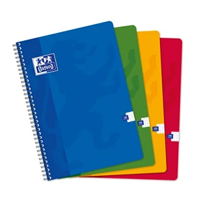 Afbeelding van Oxford 5 notitieboeken, spiraalbinding, A4, 180 pagina&#039;s, kleine ruitjes, x 5, verschillende kleuren