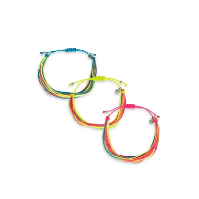 Afbeelding van SINGULARU armband set van 3 Neon Rainbow Fruits Stalen met kleurrijk draadpatroon Verstelbare schuifsluiting Sieraden voor vrouwen, Enkel formaat, Roestvrij staal, Geen