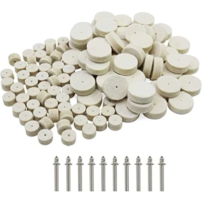 Afbeelding van polijstwiel van wol, 100 stuks, roterend met schacht, 10 voor Dremel multifunctioneel gereedschap (13 mm, 25 mm)