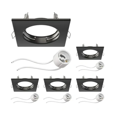 Afbeelding van ledscom.de 5 stuks inbouwspots met behuizing voor in het plafond, RIR, mat zwart, vierkant (led/halogeen/GU10/MR16/PAR16/50mm) incl. GU10 fitting
