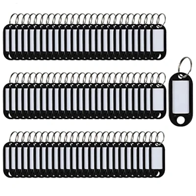 Afbeelding van SENRISE 100 stuks sleutelhangers van kunststof met splitring, zwart, 5 x 2,2 cm