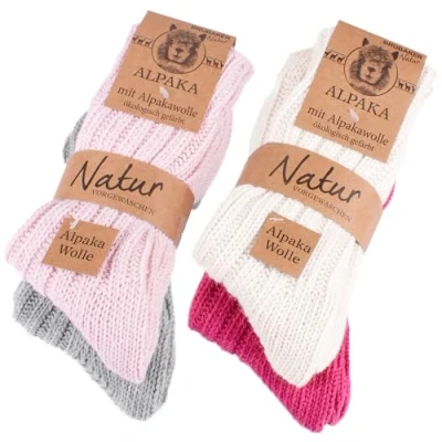 Afbeelding van BRUBAKER 4 Paar 100% Alpaca Sokken Winter Set voor Dames en Heren Roze Beige Grijs Maat 35 38