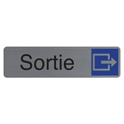 Image de Exacompta Réf. 67173E 1 Plaque de porte adhésive Sortie murale imprimée signalisation Sur tous supports Aspect aluminium brossé Dimensions : 16,5 x 4,4 cm