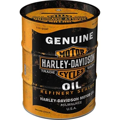 Afbeelding van Nostalgic Art Harley Davidson Retro spaarpot 600 ml authentieke olie cadeau idee voor motorrijder vintage metalen
