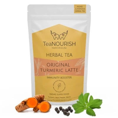 Afbeelding van TeaNOURISH Originele Turmeric Latte Golden Milk Powder Authentieke Indiase remedie Vermindert ontstekingen en ondersteunt de immuniteit 100% natuurlijke ingrediënten 100 g
