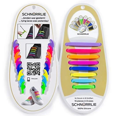 Afbeelding van SCHNÜRRLIE Veters, elastische veters van siliconen, zonder schoenen, platte rubberen voor kinderen en volwassenen, neonkleurig