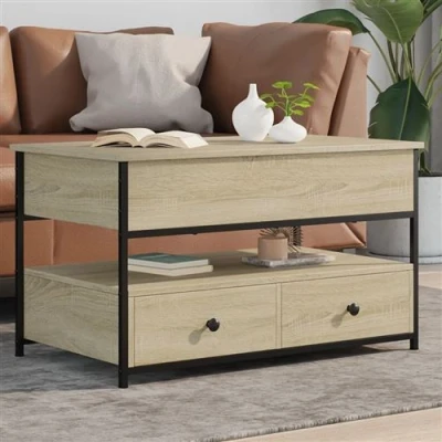 Afbeelding van Salontafel 85x50x50 cm bewerkt hout en metaal sonoma eikenkleur