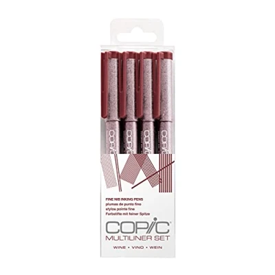 Afbeelding van COPIC Set van 4 Wine viltstiften met fijne punt in verschillende lijndiktes, tekenpennen en waterbestendige pigmentinkt