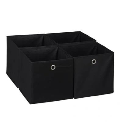 Afbeelding van Relaxdays opbergmand set van 4 stoffen opberger kastmanden 30x30 cm met oogje zwart