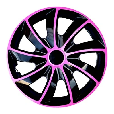 Afbeelding van NRM Quad Bicolour Wieldoppen 14&quot; Set van 4 stuks / Kunststof Roze/Zwart
