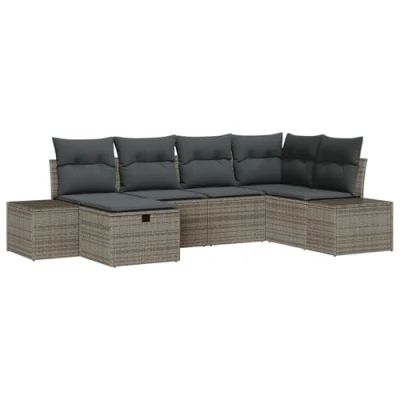 Afbeelding van vidaXL 6 delige tuinbankset met kussens Grijs Poly Rattan
