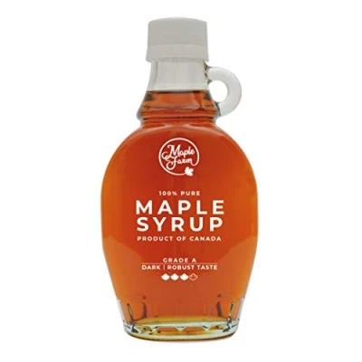 Afbeelding van MapleFarm Pure Canadese esdoornsiroop klasse A, donker, robuuste smaak 189 ml fles (250 g) maple siroop esdoornsap
