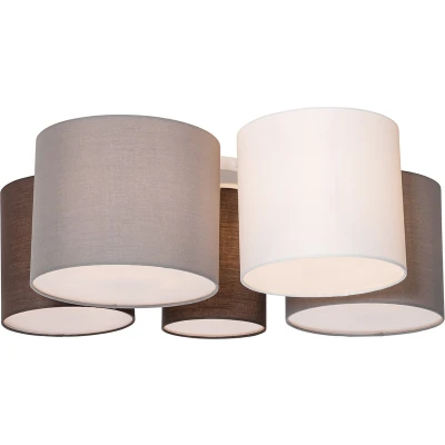 Afbeelding van QAZQA Plafondlamp wit grijs en bruin 5 lichts Multidrum