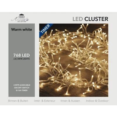 Afbeelding van Cluster lights 768 lampjes 4,5m LED warm wit 4m aanloopsnoer transparant bibui Transformator CoenBakker Anna&#039;s Collection