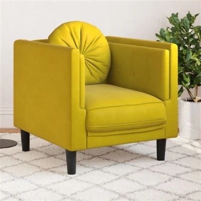 Afbeelding van Fauteuil met kussen fluweel geel