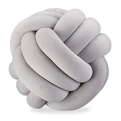 Afbeelding van Relaxdays knot kussen sierkussen knopen knoopkussen Scandinavisch 25 cm doorsnede grijs