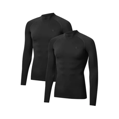 Afbeelding van DANISH ENDURANCE T shirt de Compression à Manches Longues pour Hommes, Maille Respirante, Lot 2, Noir, L