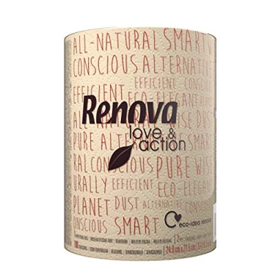 Afbeelding van Renova Love &amp; Action ecologische keukenrol, 1 keukenrol maat XXL, kraftkleur, FSC® gecertificeerd papier
