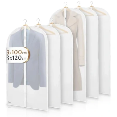 Afbeelding van Bruce.® Transparante kledinghoezen, 6 stuks, hoogwaardige herenkostuumhoes voor kleding, ademende kledinghoes reizen en opbergen