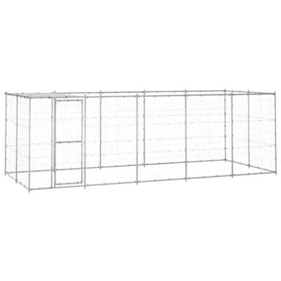Afbeelding van vidaXL Hondenkennel met dak 12,1 m² gegalvaniseerd staal