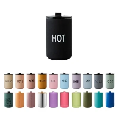 Afbeelding van design letters zwarte thermo mok heet BPA vrij 350ml om te gaan koffiemok roestvrijstalen reis deksel met easy open/close systeem Scandinavisch