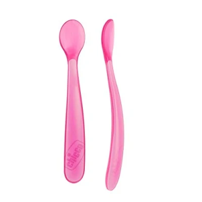 Afbeelding van Zachte Silicone Lepel Roze 2 Stuks Babylepel 6m+