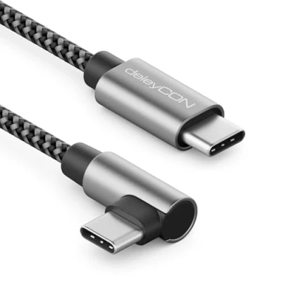 Afbeelding van deleyCON 0,5 m USB C kabel, 1 x 90 hoek PD3.0 (60 W snellaadkabel) 50 cm naar voor iPhone 15 Pro Max, Samsung S24, S23, S22 pixels, iPad Pro, MacBook Air,