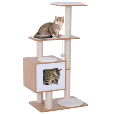 Afbeelding van PawHut Kattenkrabboom kattenspeelgoed klimboom Sisal ligvlak natuur met bal D30 204