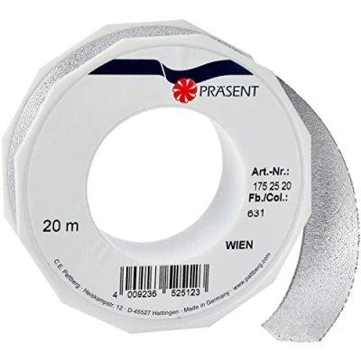 Afbeelding van PRÄSENT C.E. Pattberg Wien cadeaulint, 20 m x 25 mm, zilverkleurig