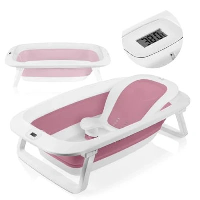 Afbeelding van Lionelo BabyBubble Opvouwbaar Babybad met Thermometer Inclusief Ergonomisch Ligstoel 50L Inhoud Antislip Poten Zachte Randen Afvoerstop Inklapbaar &amp; Ruimtebesparend Voor Baby’s Peuters (0 3 jaar)