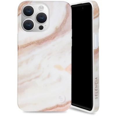 Afbeelding van Selencia Aurora Fashion Backcover voor de iPhone 15 Pro Max Duurzaam hoesje 100% gerecycled Wit Marmer