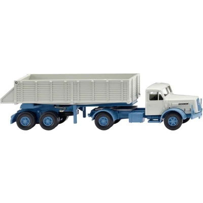 Afbeelding van Wiking 067711 H0 Vrachtwagen Henschel Achterkiepopleggercombinatie, lichtblauw/papyruswit