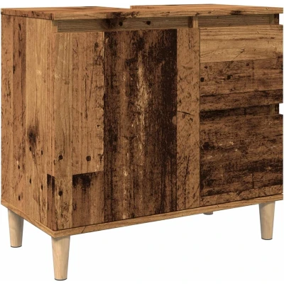Afbeelding van Wastafelkast 65x33x60 cm bewerkt hout oud houtkleurig
