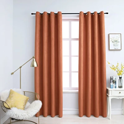 Afbeelding van Gordijnen verduisterend met ringen 2 st 140x245 cm roestkleur