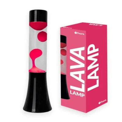 Afbeelding van Fisura roze lavalamp. Lavalamp 30 cm met zwarte basis, lava en transparante vloeistof. Ontspannende effectlamp. 9x9x30