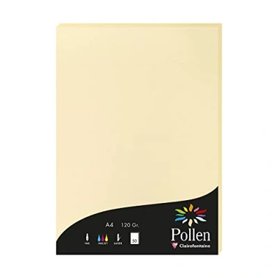 Afbeelding van Clairefontaine 4296C, doos van 50 vellen, A4 formaat (21 x 297 cm), 120 g/m², kleur: crème, uitnodigingspapier voor evenementen en correspondentie, Pollen serie, premium glad papier