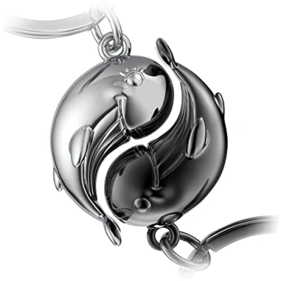 Afbeelding van FABACH Walvis sleutelhanger voor koppels, gelukswalvis, cadeau vriendin of vriend, partnercadeau, liefdessleutelhanger verjaardag, trouwdag, Zwart en zilver, nautisch
