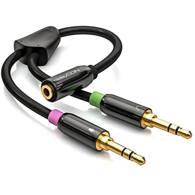 Afbeelding van deleyCON PC adapter voor laptop stereo audio jack Y kabel 1 3,5 mm stekker naar 2 x jackstekker