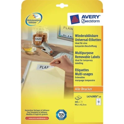 Image de Étiquette blanche repositionnable Avery Impression laser / jet d&#039;encre, copieur