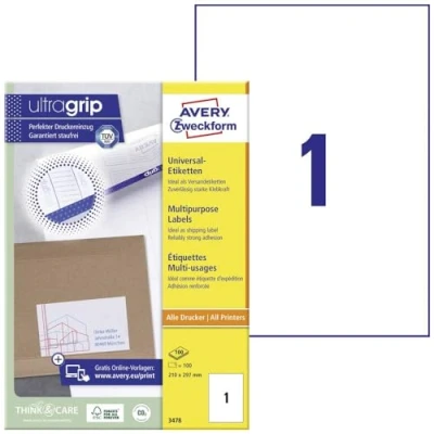 Afbeelding van AVERY /Zweckform etiketten, 210 x 297 mm, zonder lijst