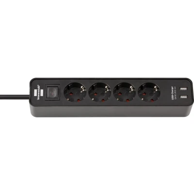 Afbeelding van Stekkerdoos 4 voudig Brennenstuhl 1.5 meter (2 USB poorten, Schakelaar, Zwart)